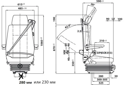 P1098ACBM80H (280 mm) Сиденье водительское (механическое)